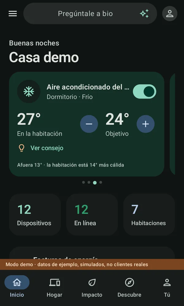 Inicio en bio: la tarjeta del aire acondicionado del dormitorio y el número de dispositivos y habitaciones