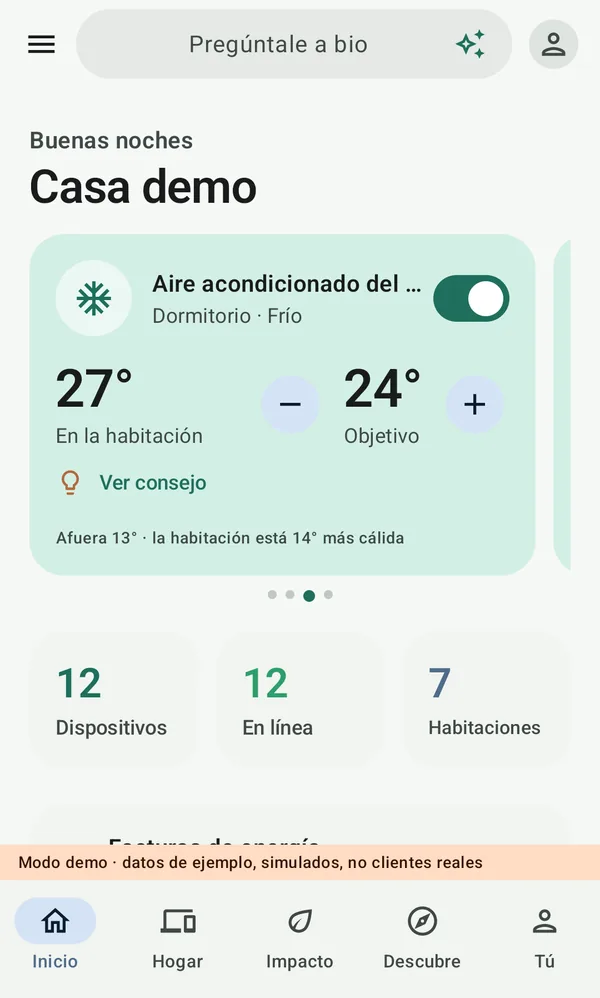 Inicio en bio: la tarjeta del aire acondicionado del dormitorio y el número de dispositivos y habitaciones