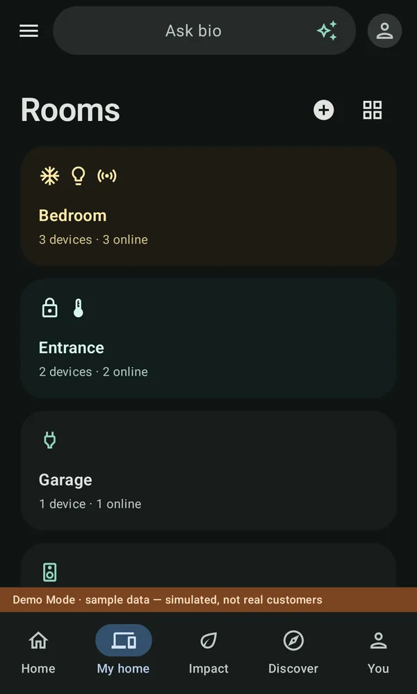 Rooms in bio, each with its own color